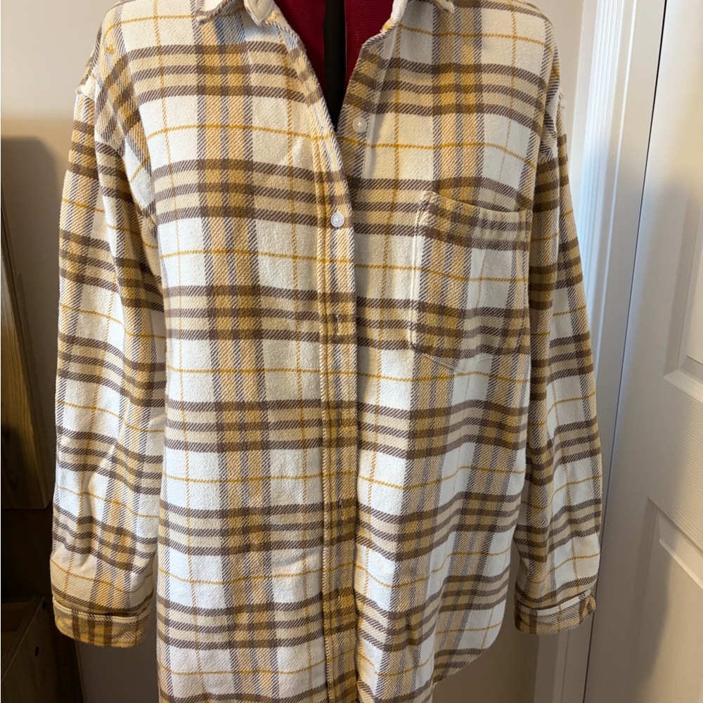 American Eagle Outfitters Plaid Button Down Shirt - Yellow and Brown